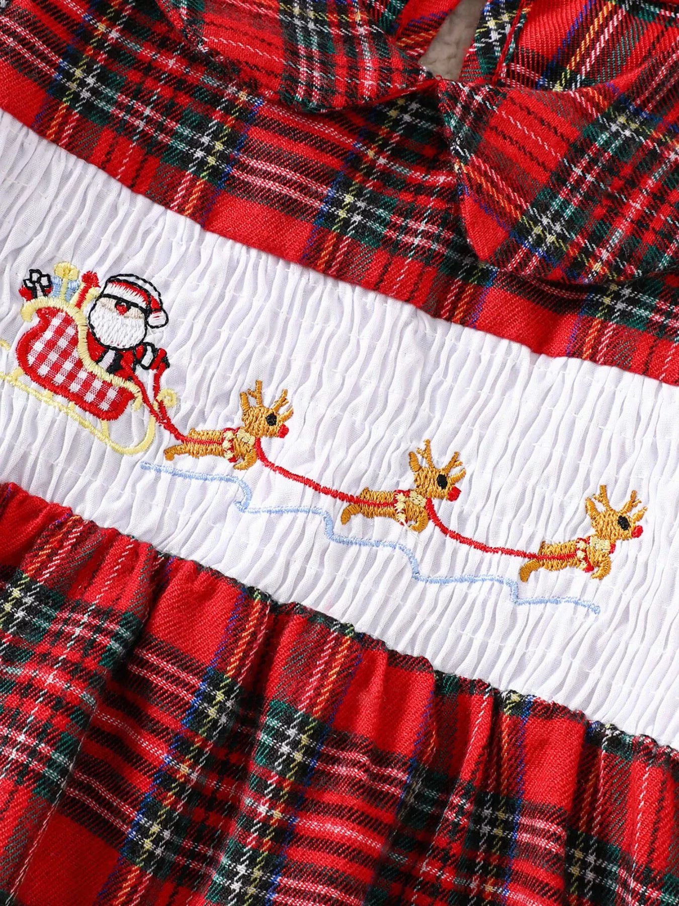Children's Christmas Plaid Embroidered Smocked Dress - PBNJ FASHIONS
