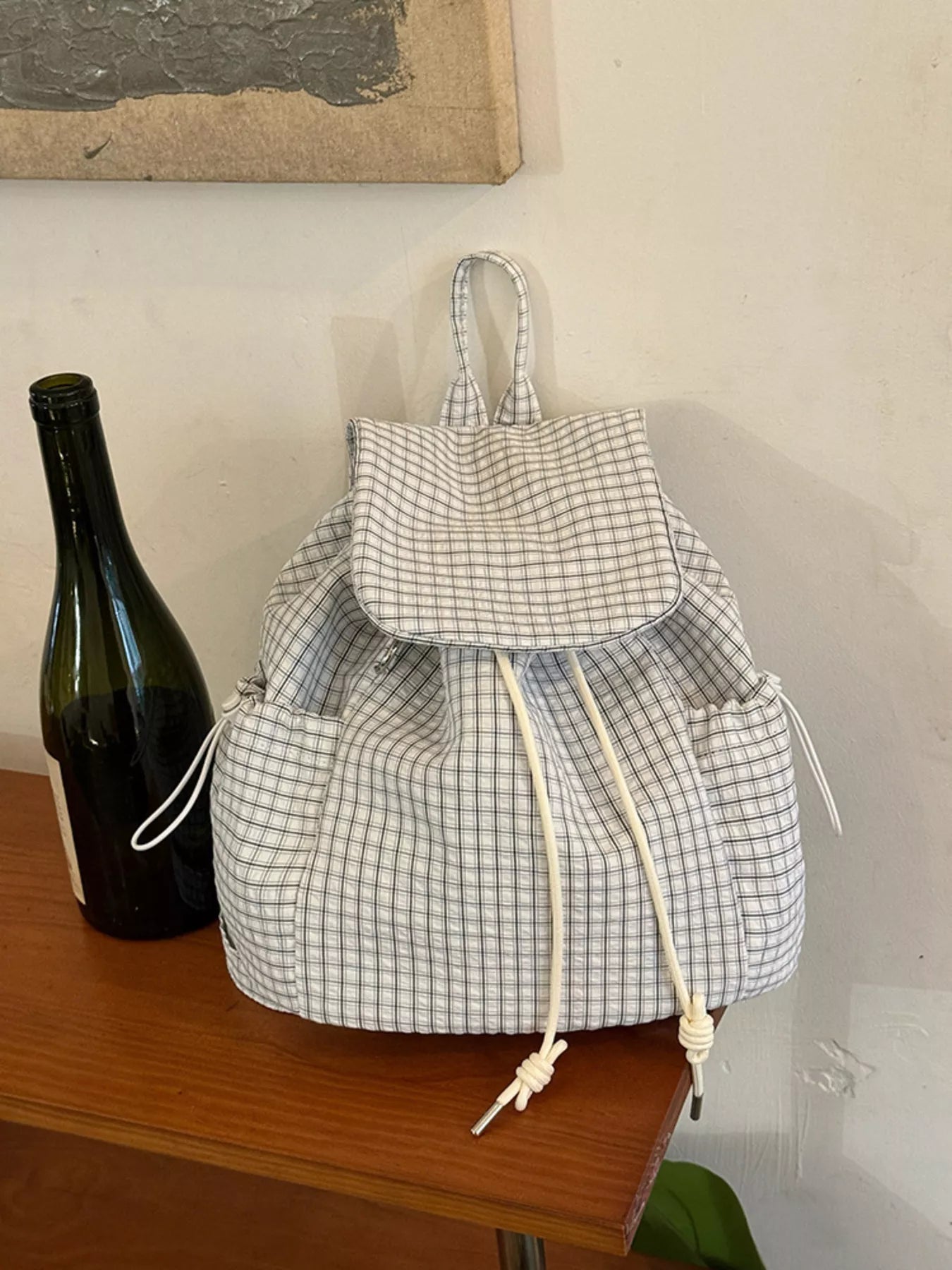 Plaid Drawstring Closure Backpack Bag - PBNJ FASHIONS