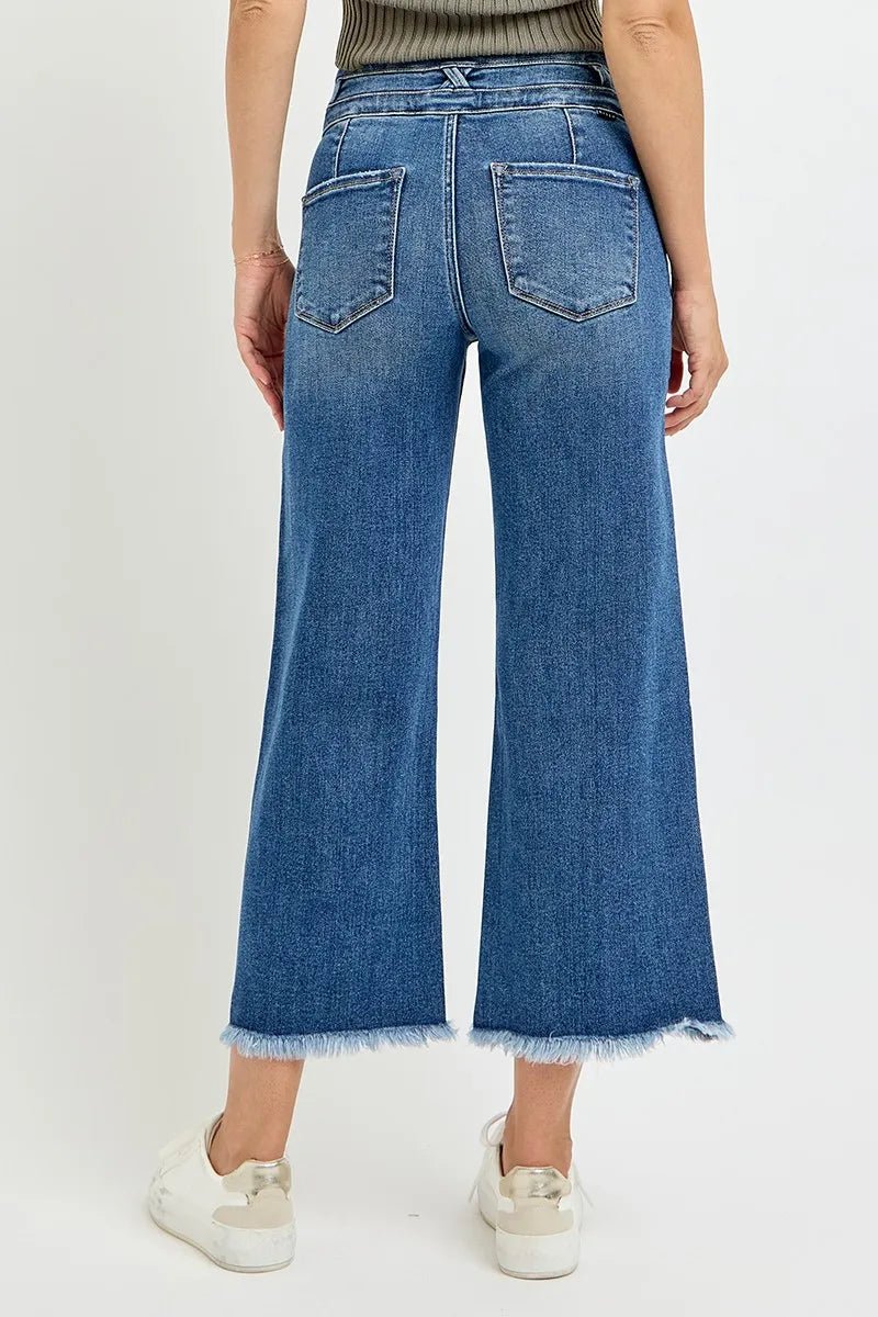RISEN High Rise Crop Wide Leg Jeans with Wide Band Detail - PBNJ FASHIONS