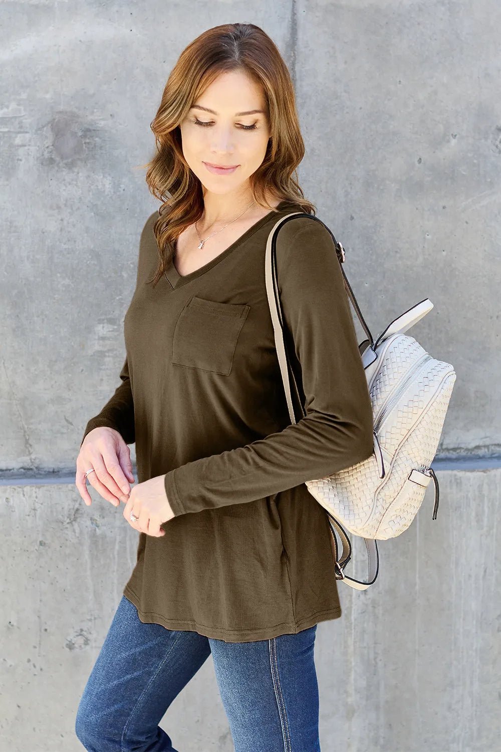Basic Bae Full Size V - Neck Long Sleeve Top - PBNJ FASHIONS