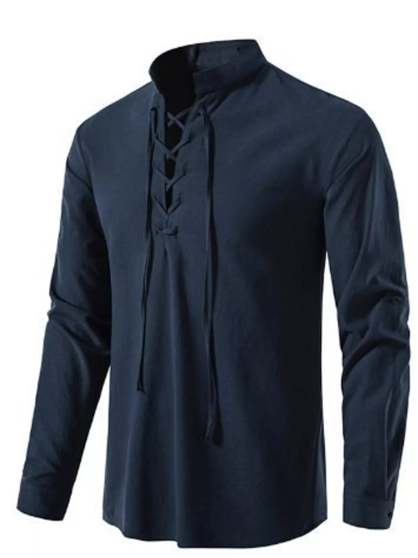 Men's Full Size Casual Lace - Up Long Sleeve Shirt Plus Size - PBNJ FASHIONS