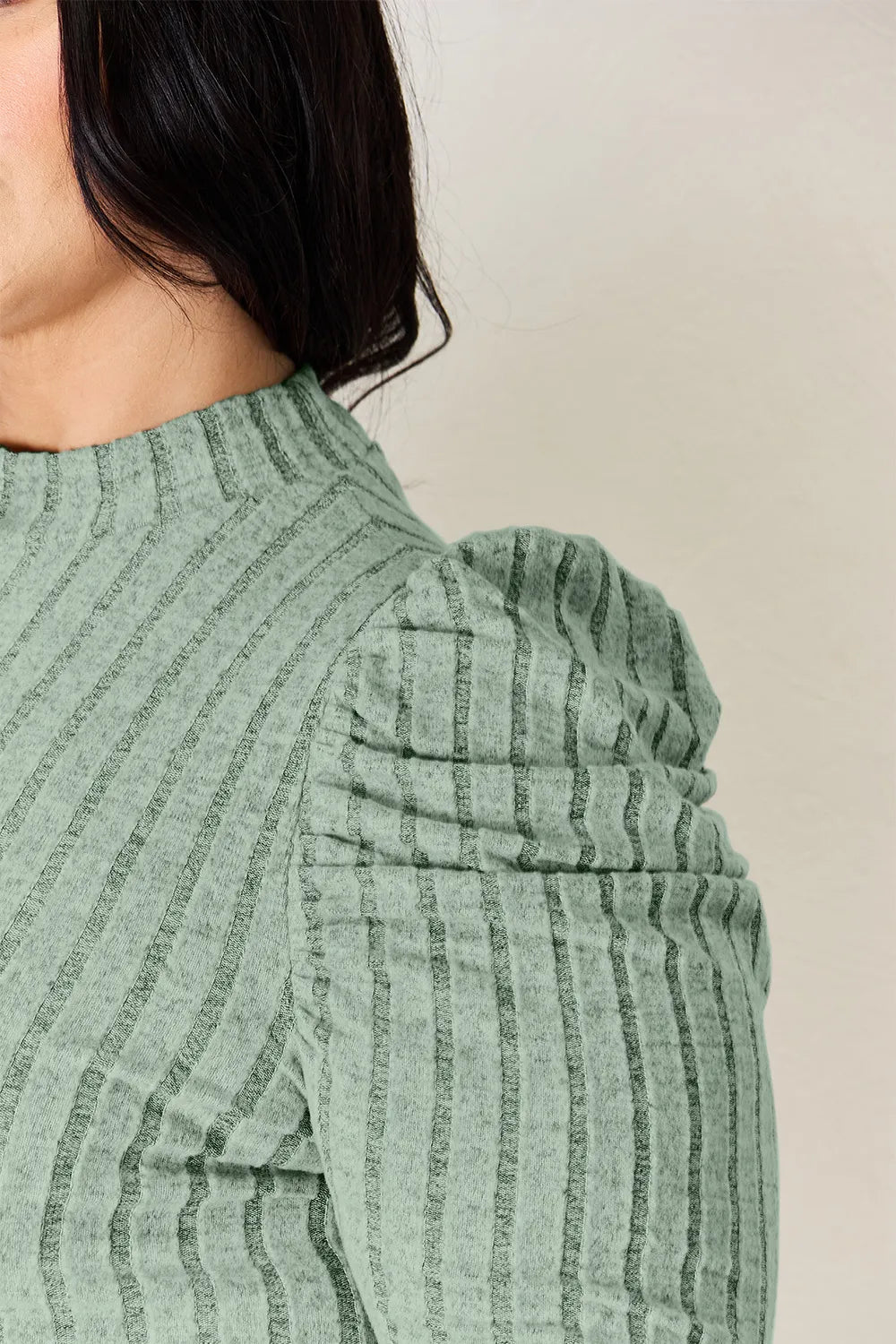 Basic Bae Full Size Ribbed Mock Neck Puff Sleeve T-Shirt - PBNJ FASHIONS