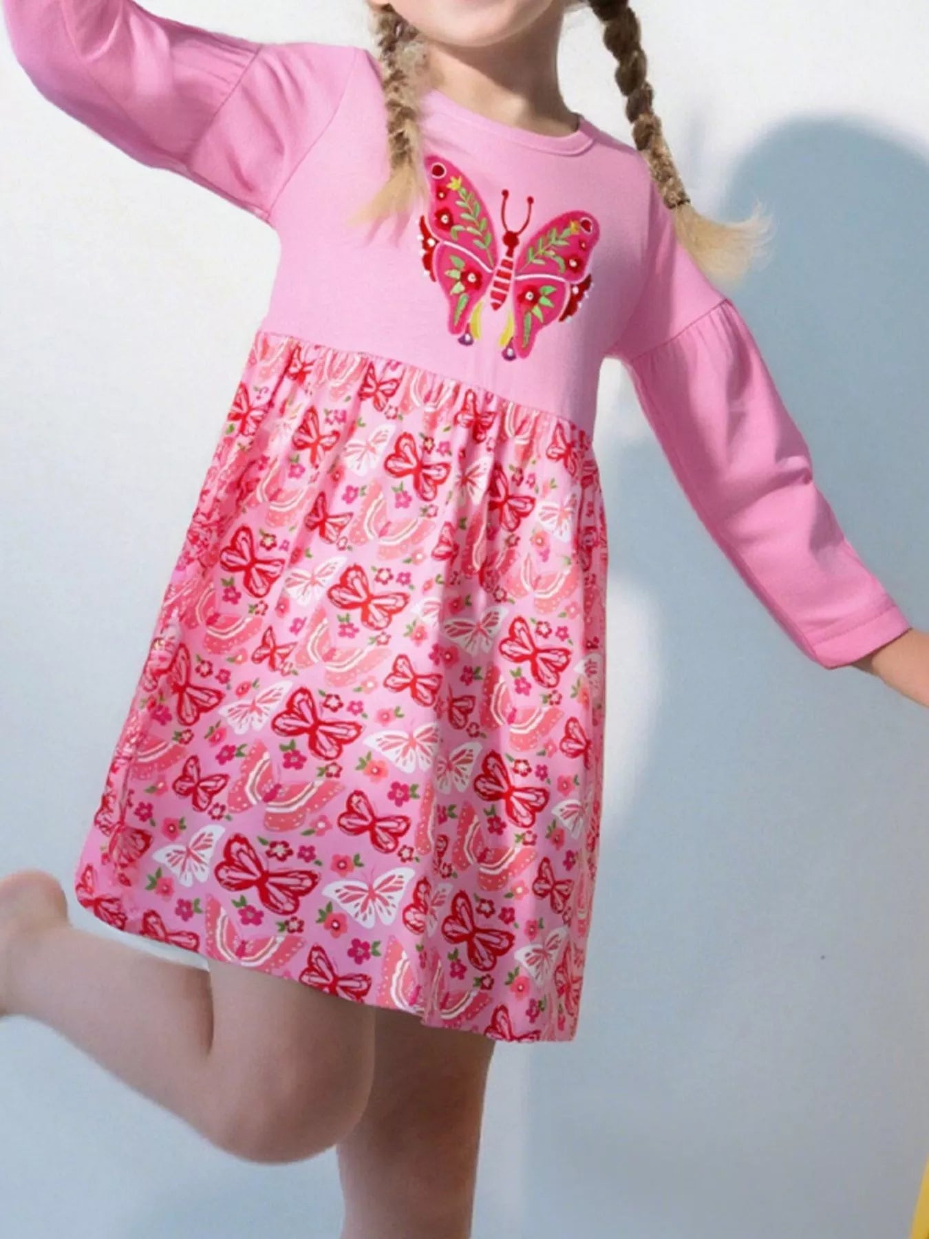 Children's Butterfly Long Sleeve Casual Dress - PBNJ FASHIONS