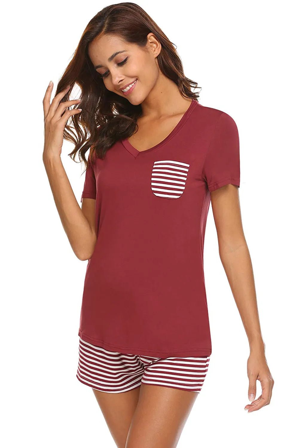 Striped Short Sleeve Top and Shorts Lounge Set - PBNJ FASHIONS