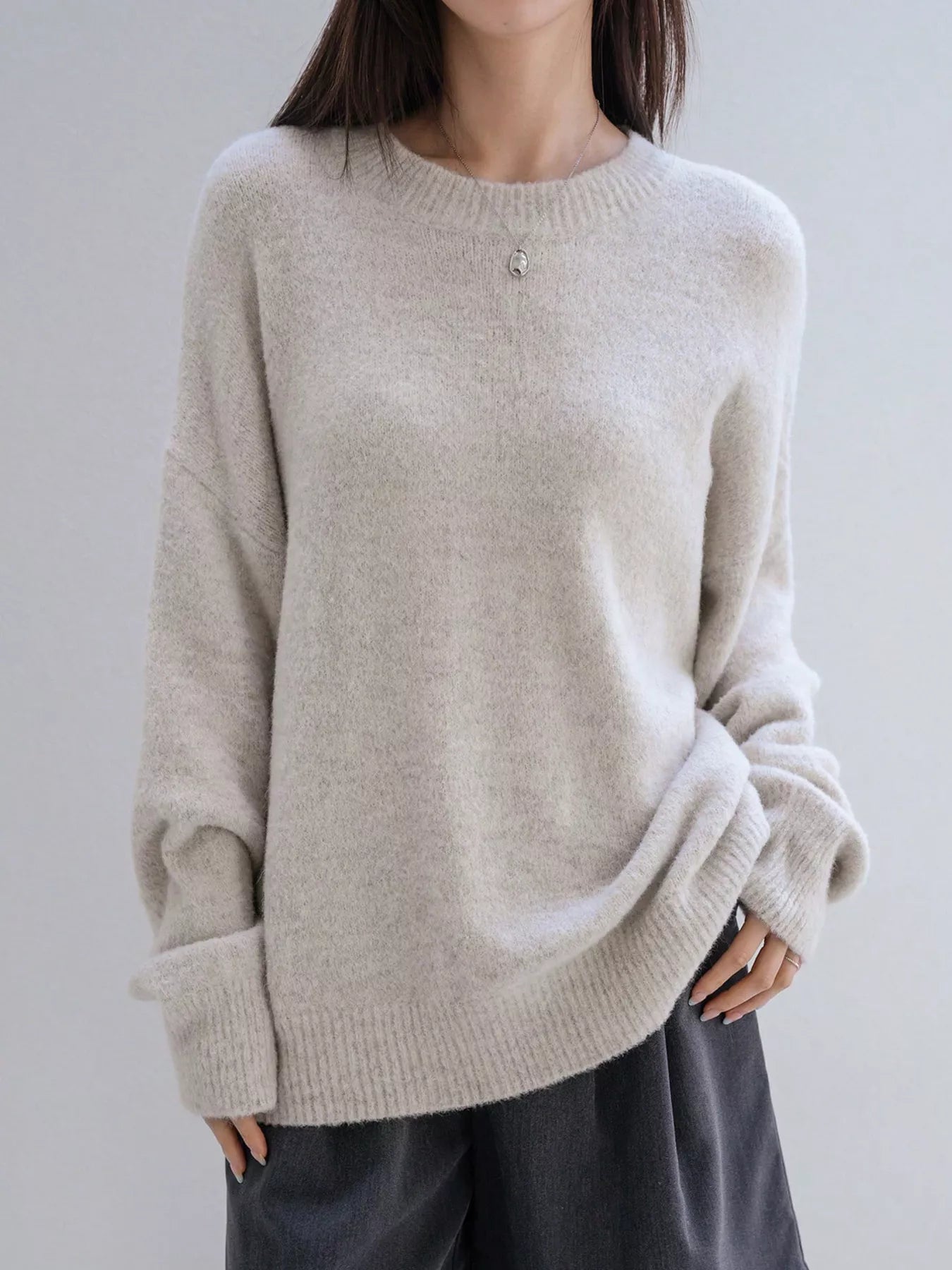 Full Size Cozy Knit Round Neck Oversized Sweater Plus Size - PBNJ FASHIONS