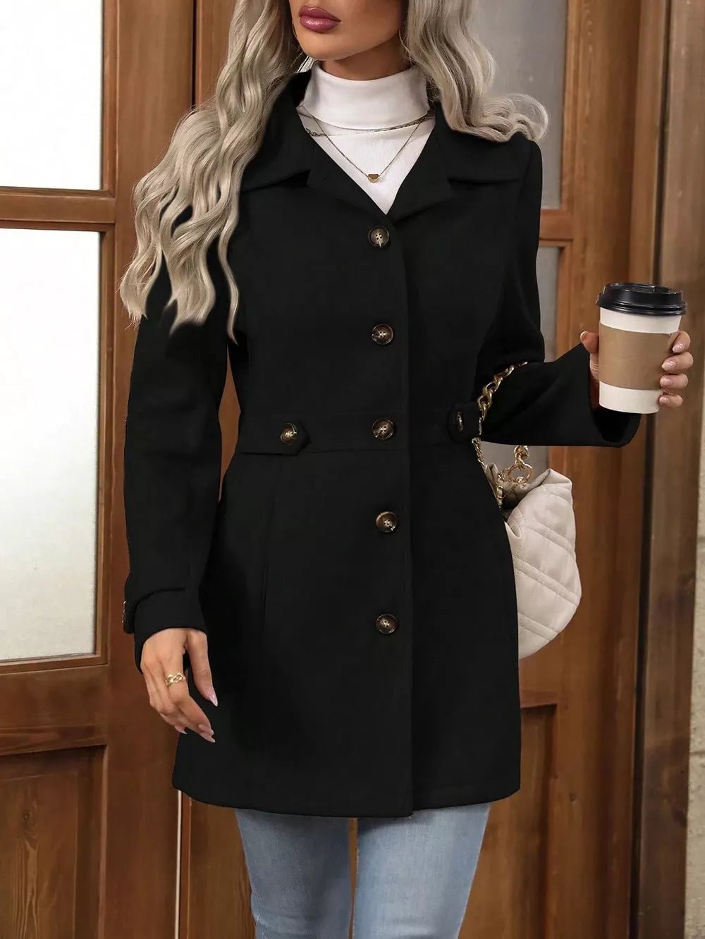 Collared Neck Button Up Coat - PBNJ FASHIONS