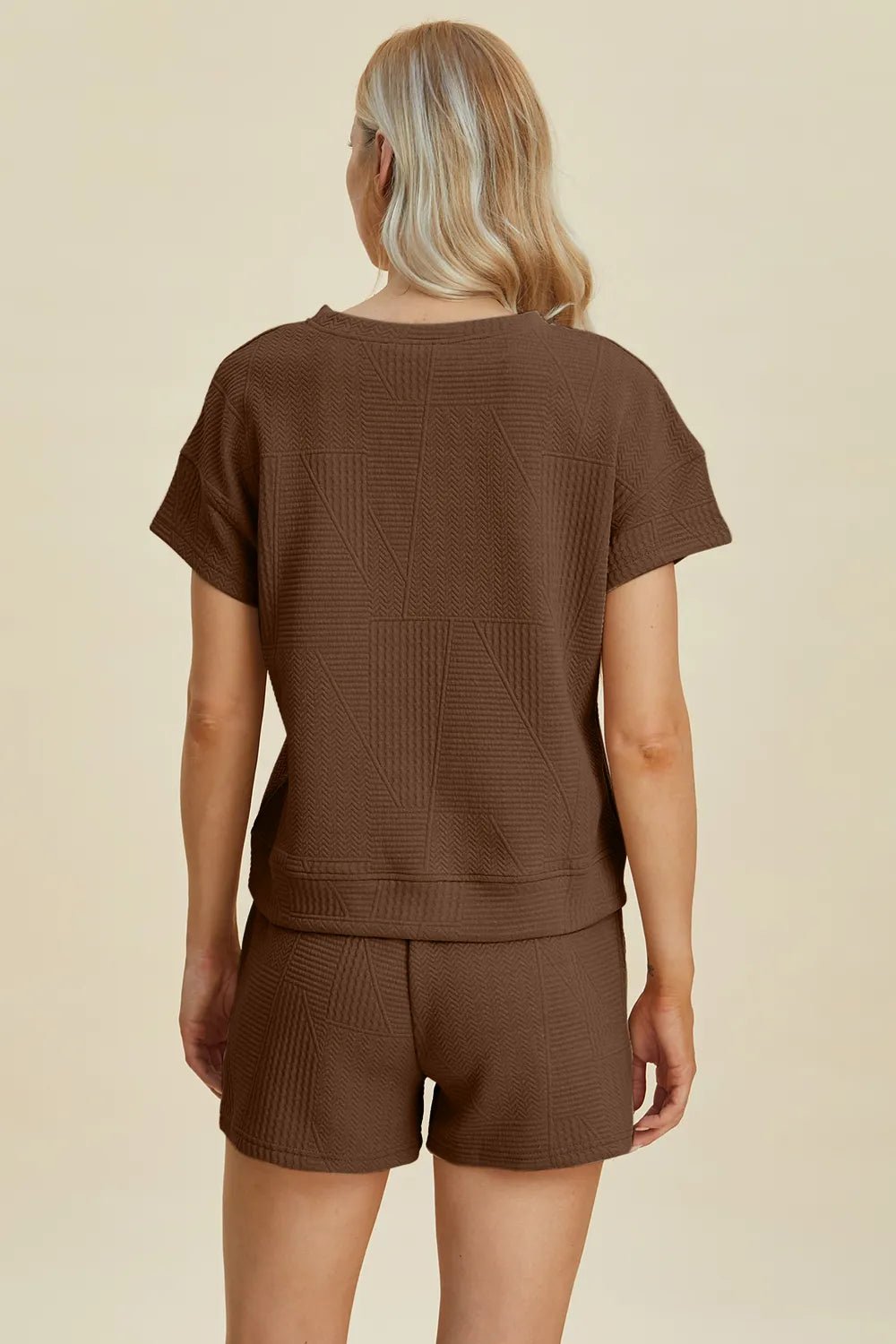 Double Take Full Size Texture Short Sleeve Top and Shorts Set - PBNJ FASHIONS