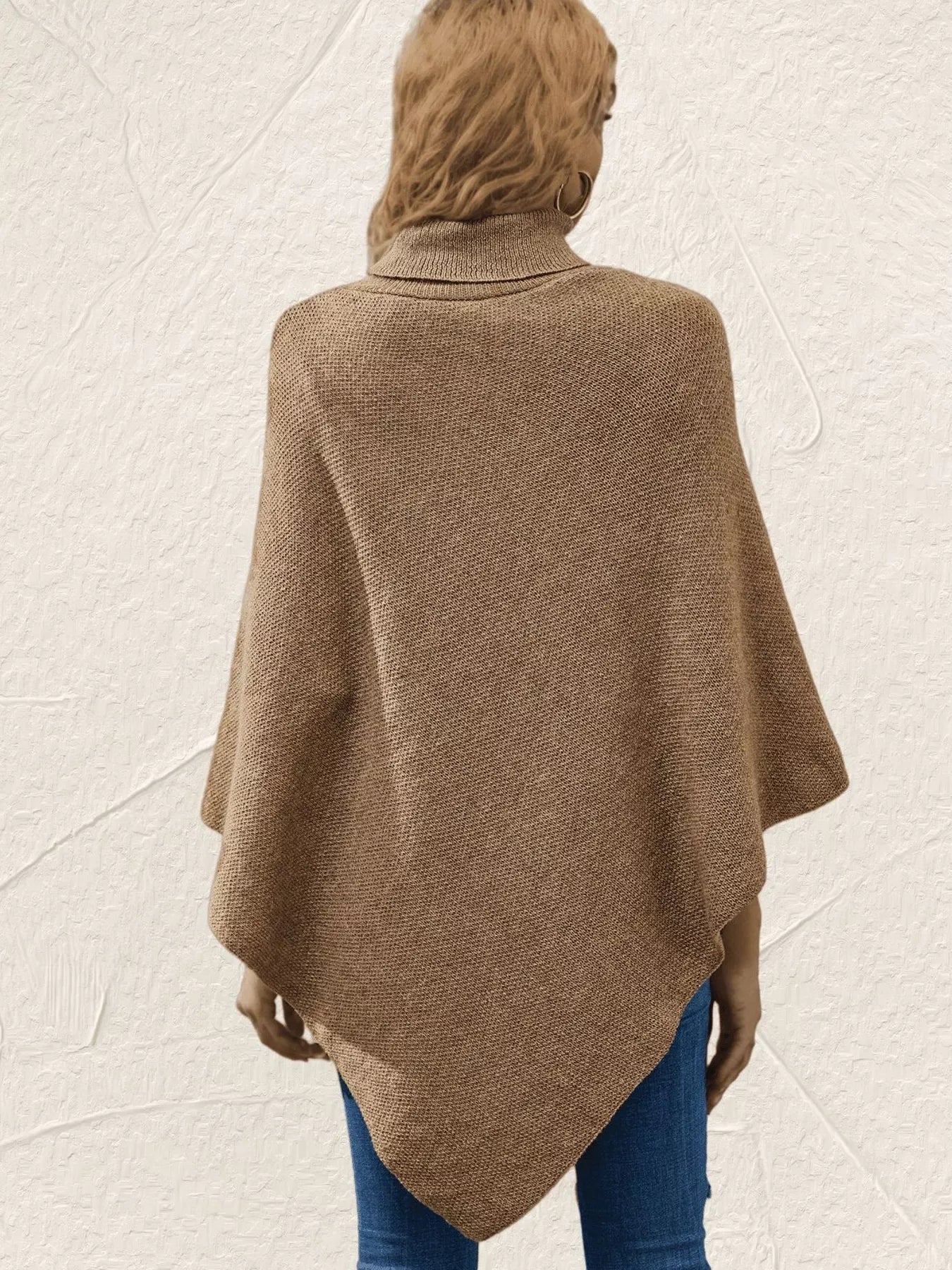 Button - Decor Turtleneck Poncho Pullover - PBNJ FASHIONS