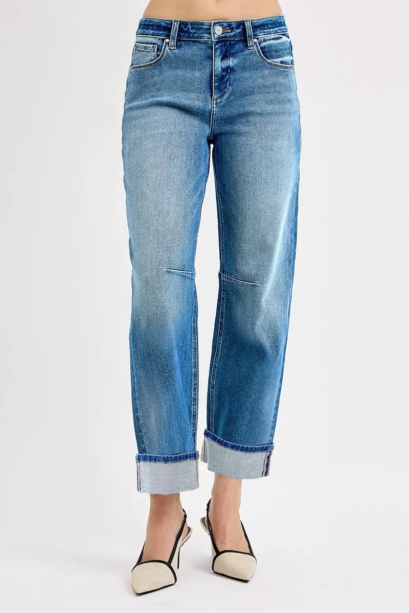 RISEN Slouchy Crop Barrel Cuffed Jeans - PBNJ FASHIONS