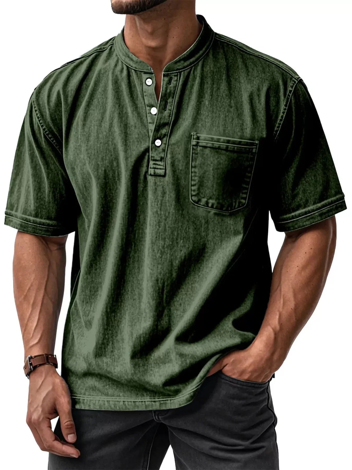 Men's Full Size Button Detail Short Sleeve Top Plus Size - PBNJ FASHIONS