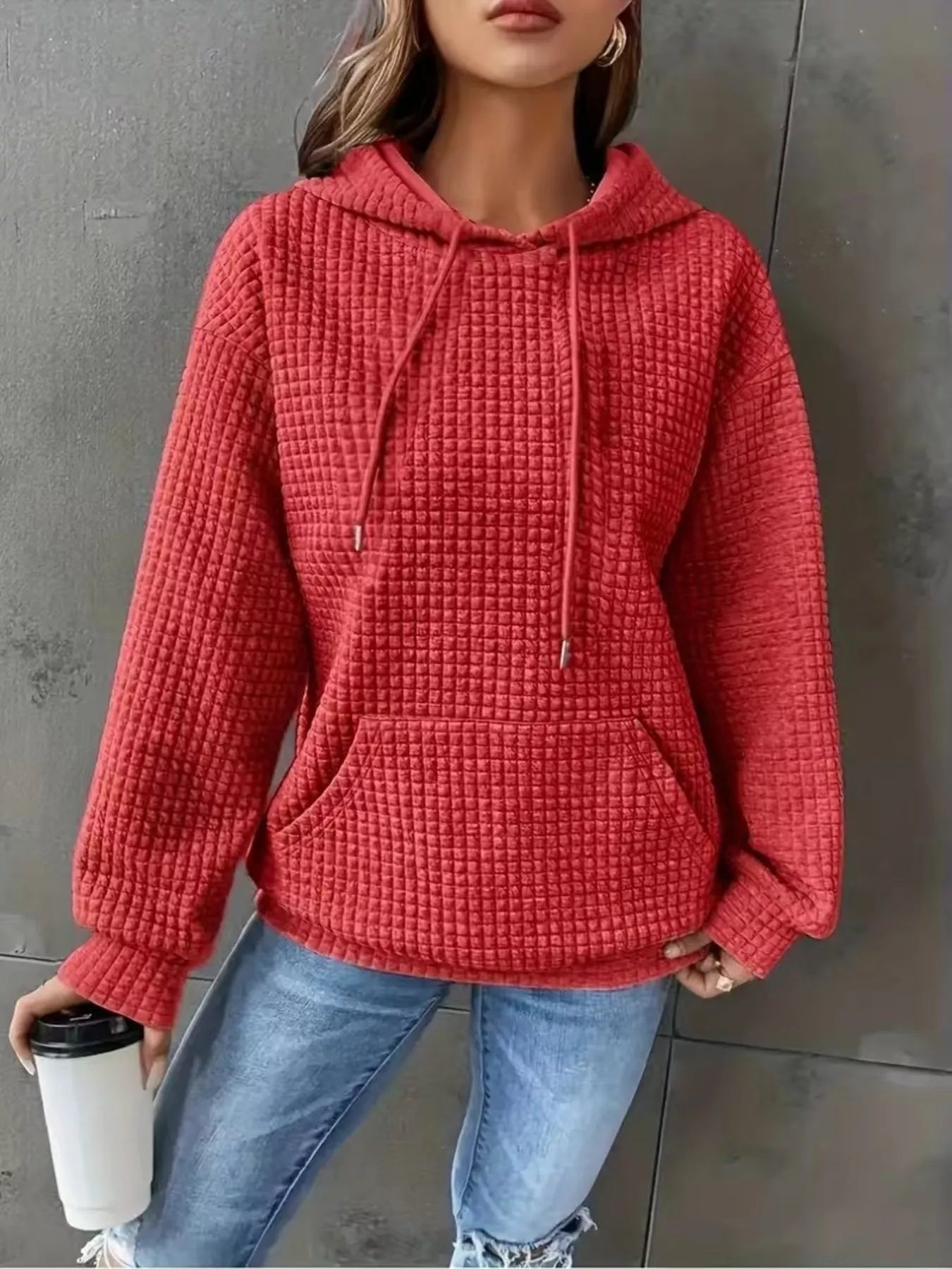 Textured Knit Drawstring Hoodie - PBNJ FASHIONS