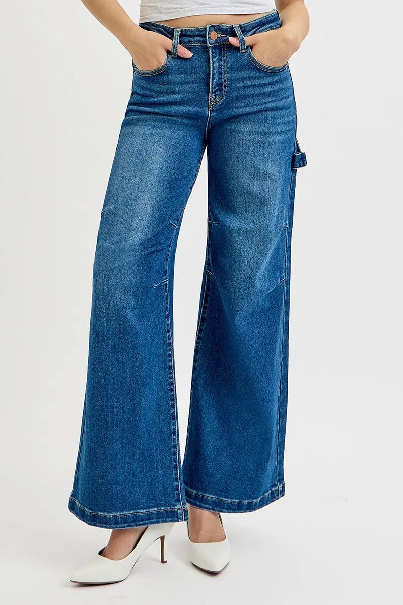 RISEN Full Size High Rise Wide Leg Patch Detailed Jeans Plus Size - PBNJ FASHIONS