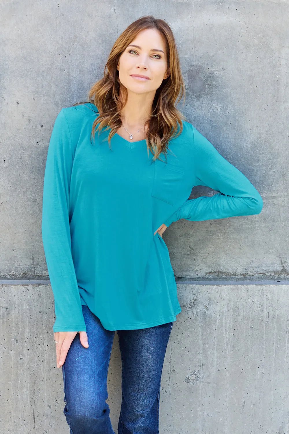 Basic Bae Full Size V - Neck Long Sleeve Top - PBNJ FASHIONS