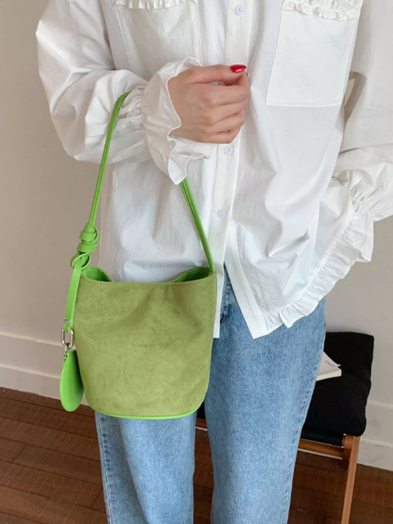 Suede Solid Color Bucket Bag - PBNJ FASHIONS
