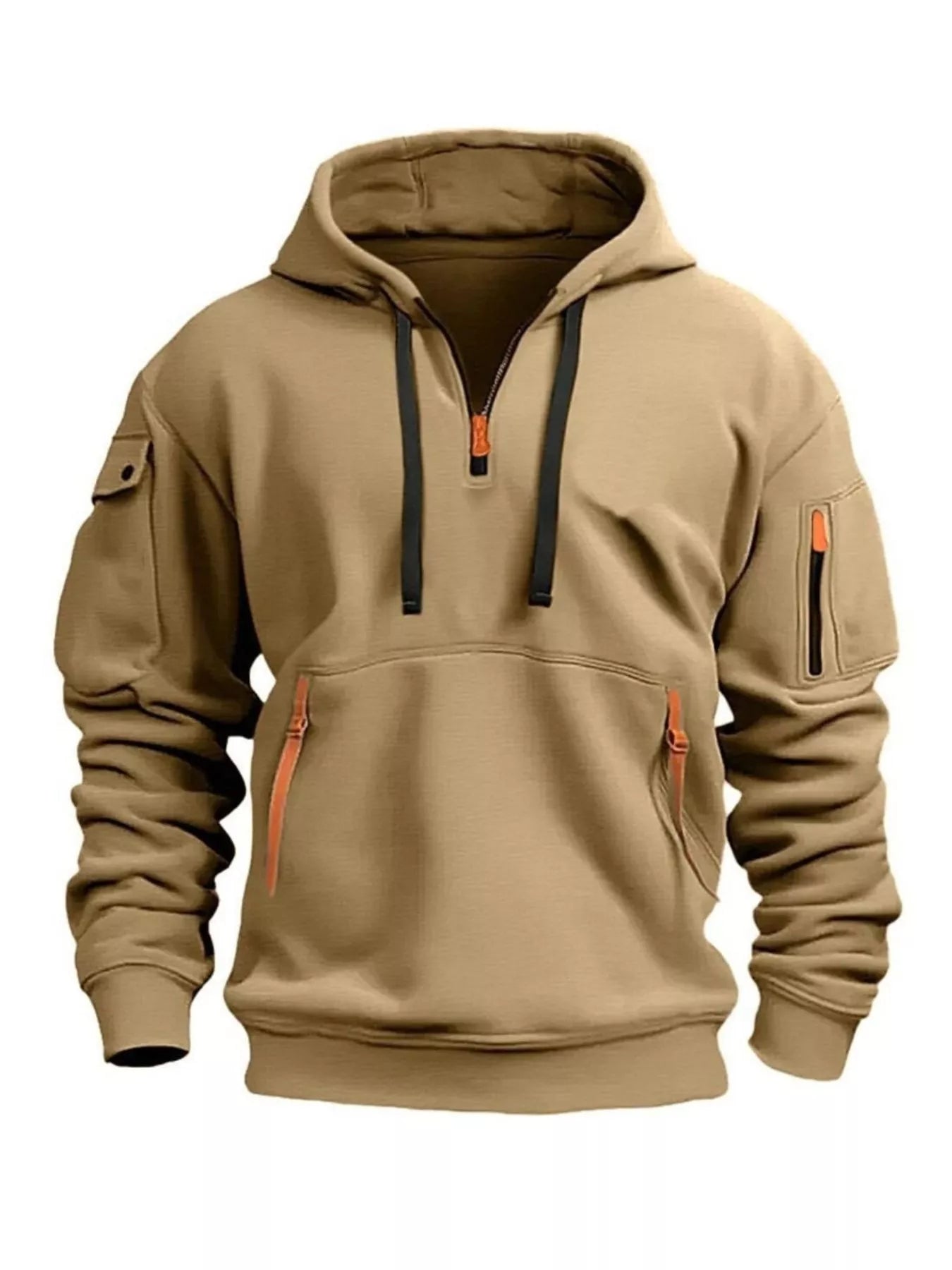 Men's Full Size Drawstring Half - Zip Pocket Hoodie Plus Size - PBNJ FASHIONS