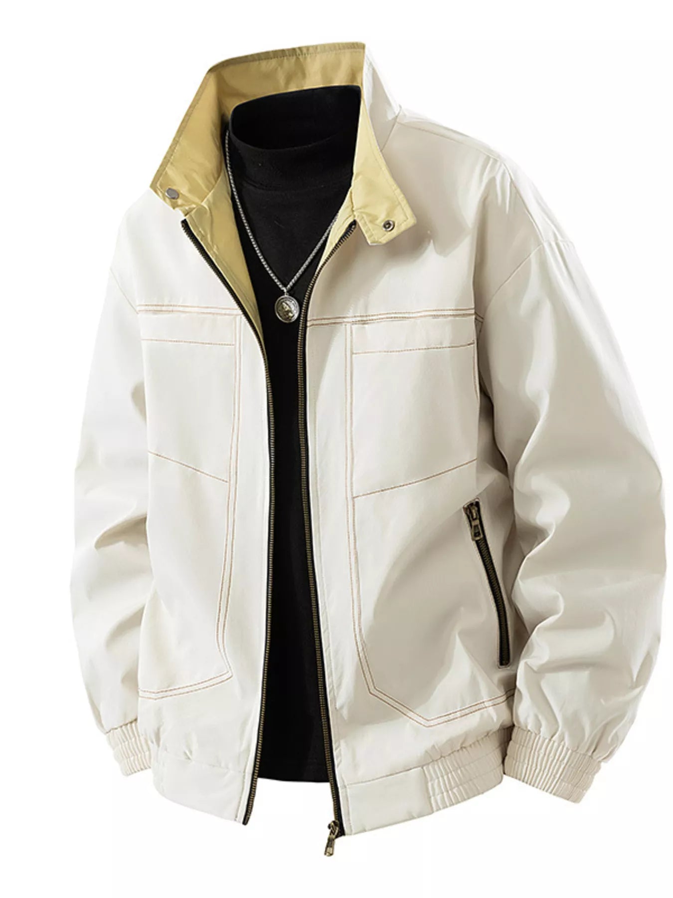 Men's Plus Size Zip Up Contrast Collar Casual Jacket - PBNJ FASHIONS