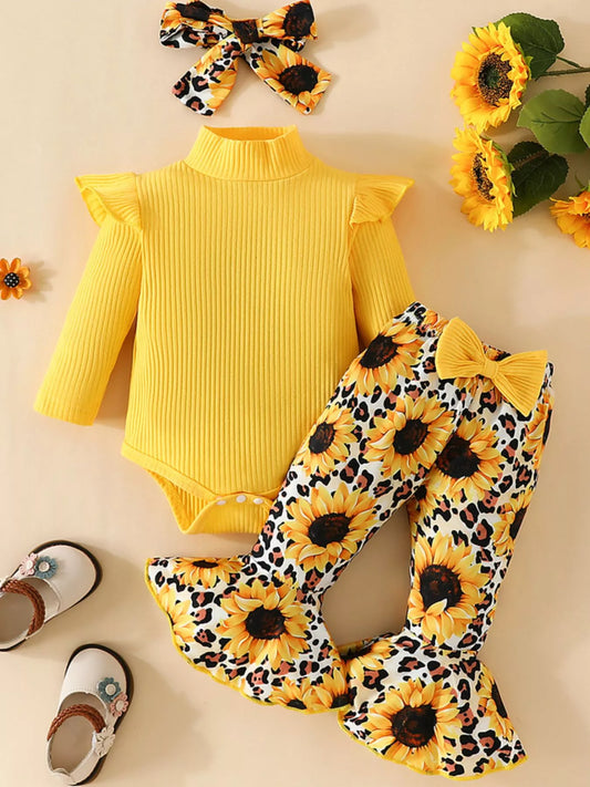 Children's Ruffled Bodysuit and Sunflower Pants Set - PBNJ FASHIONS