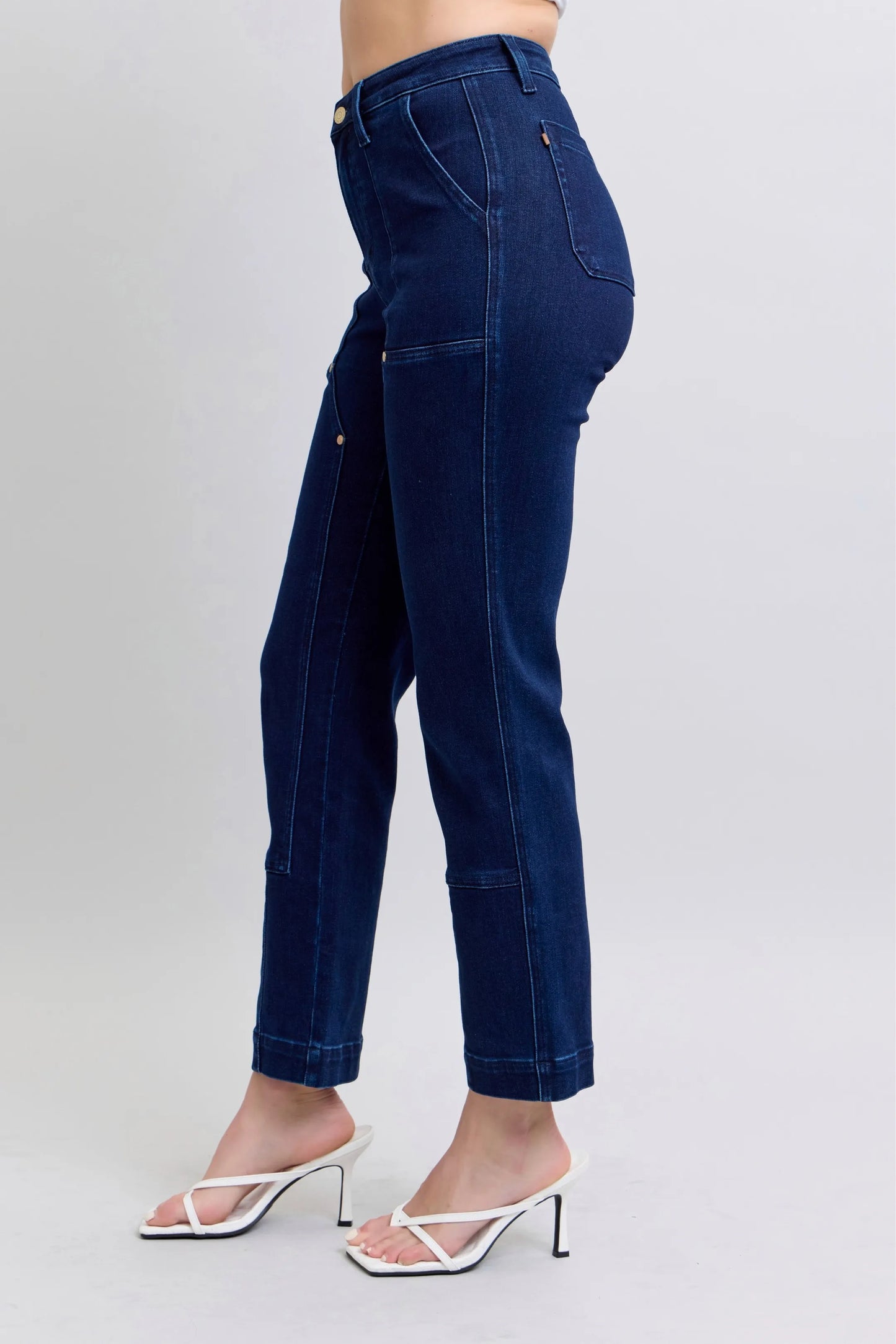 Judy Blue Full Size Hw Work Wear Knee Patch Straight Jeans Plus Size - PBNJ FASHIONS