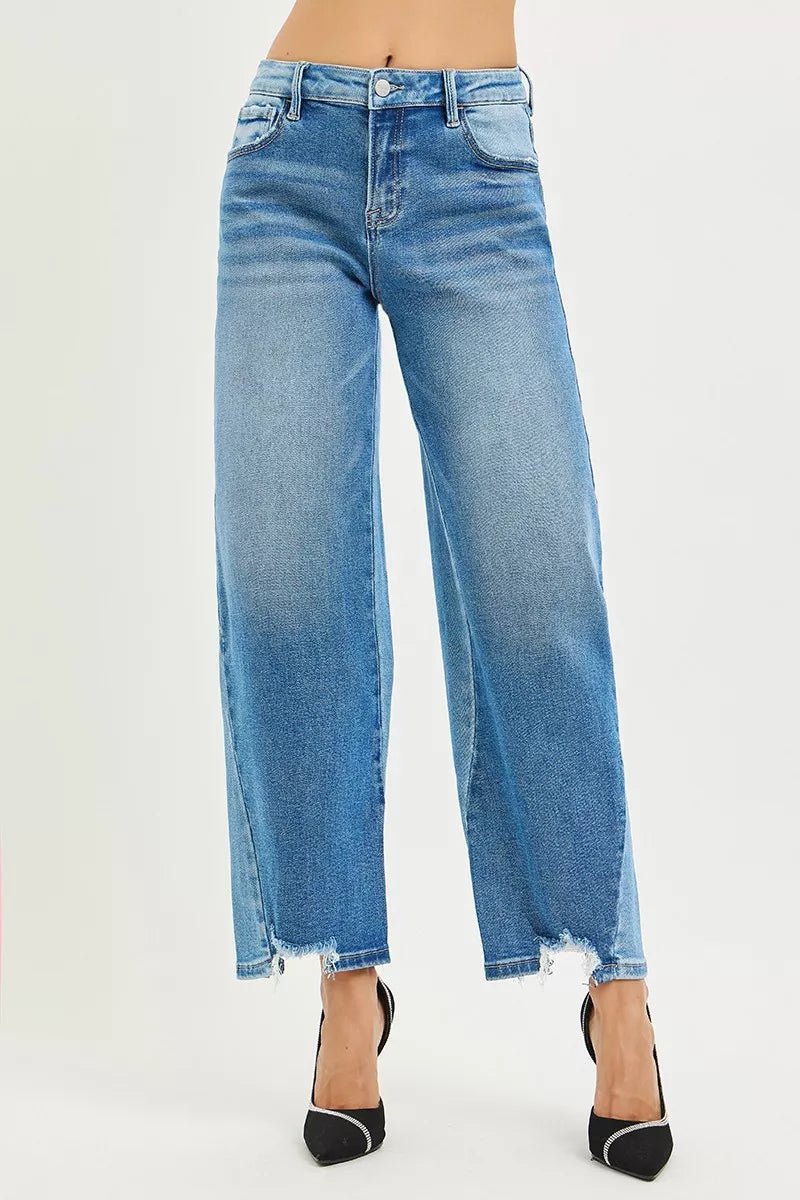 RISEN Full Size Slouchy Cropped Barrel Jeans with Contrast Wash Plus Size - PBNJ FASHIONS