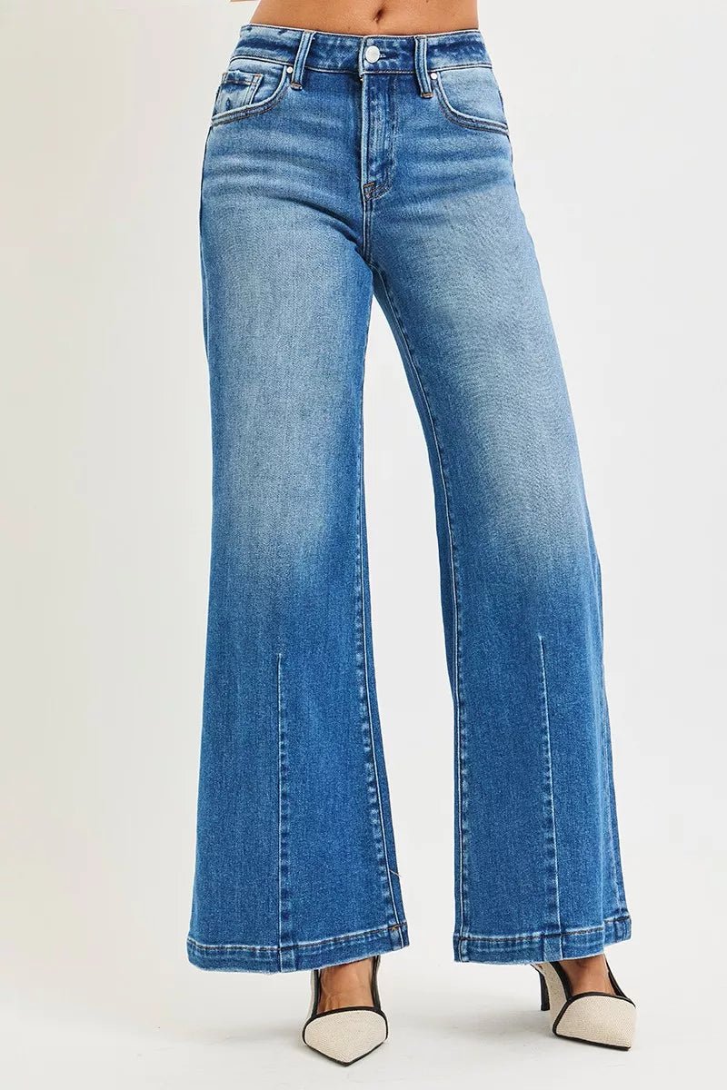 RISEN Full Size Mid Rise Wide Leg Jeans with Flared Look Plus Size - PBNJ FASHIONS