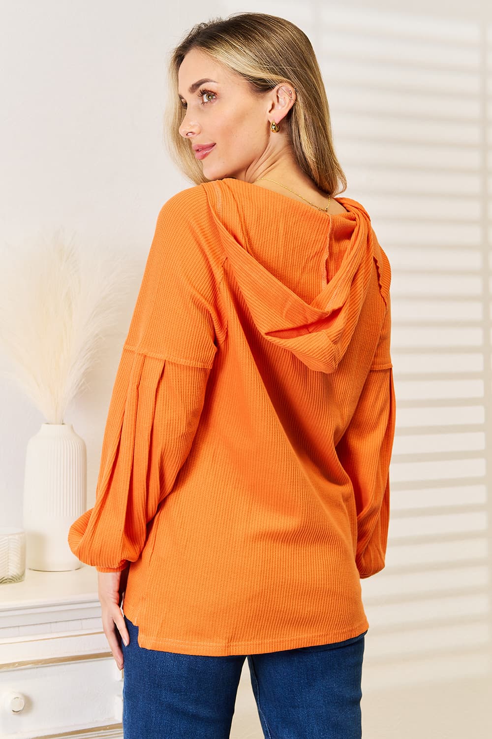 Basic Bae Side Slit Buttoned Waffle Knit Hoodie - PBNJ FASHIONS