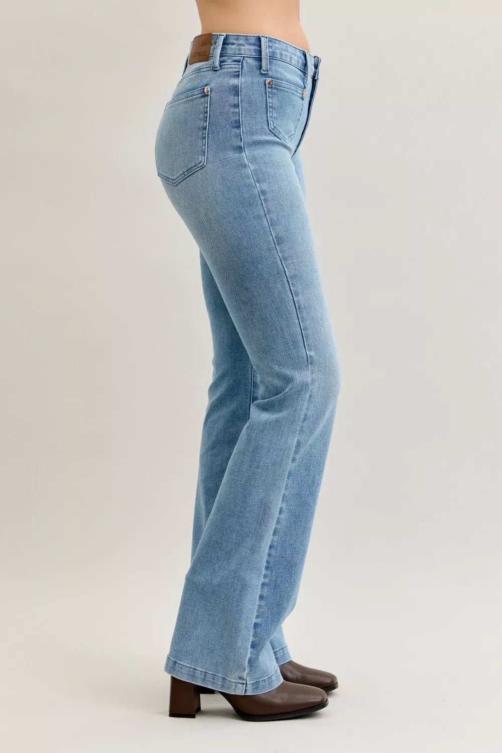 Judy Blue Full Size Mid Rise Bootcut Jeans with Contrast Wash & Front Patch Pockets Plus Size - PBNJ FASHIONS