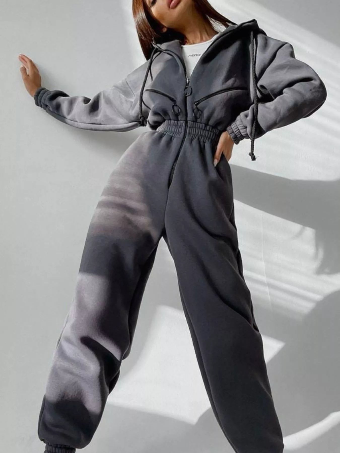 Hooded Zip - Up Long Sleeve Jumpsuit - PBNJ FASHIONS