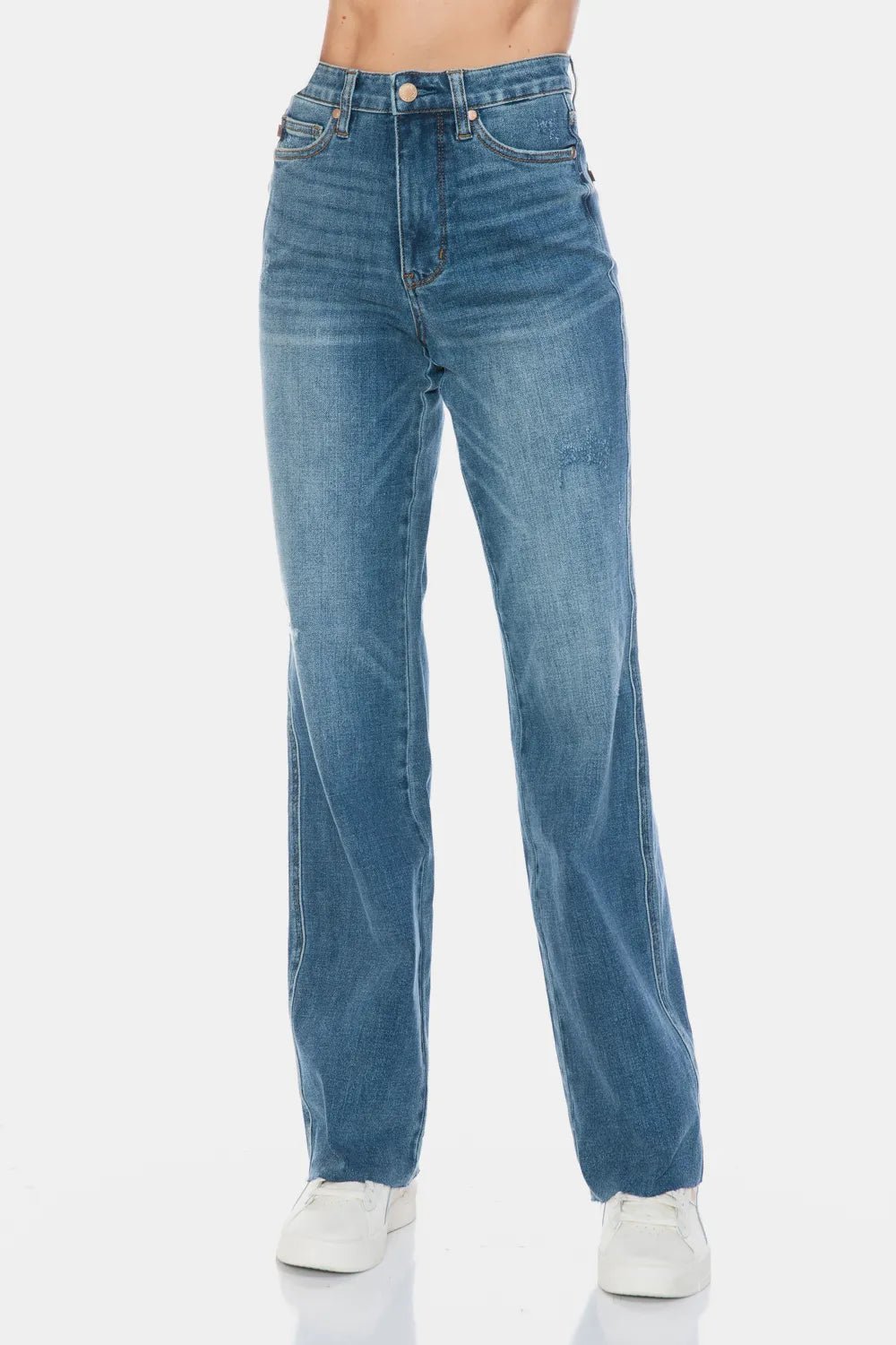 Judy Blue Full Size Tummy Control Cut Raw Hem Straight Jeans - PBNJ FASHIONS