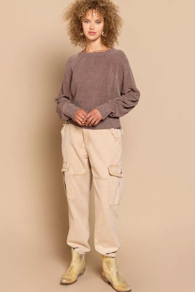 POL Round Neck Backless Sweater with Ribbed Edge - PBNJ FASHIONS