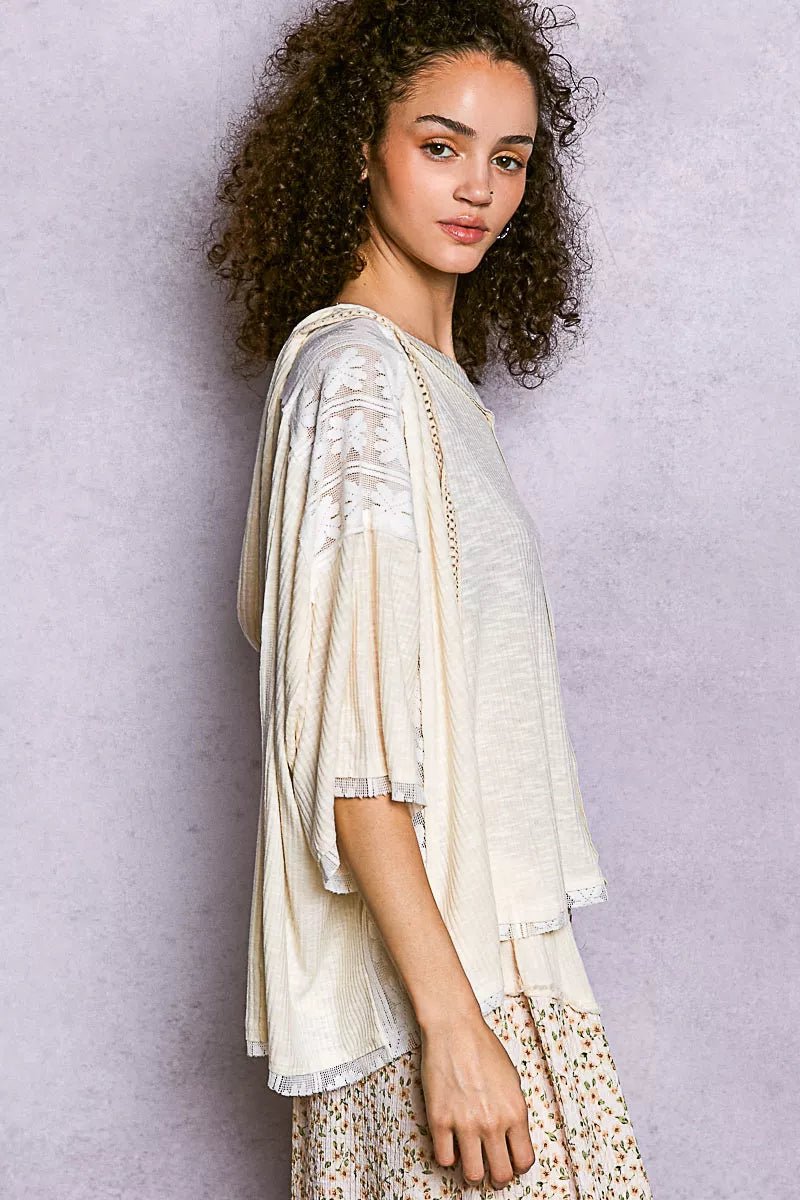 POL Short Sleeve Hoodie Top with Lace Detail - PBNJ FASHIONS