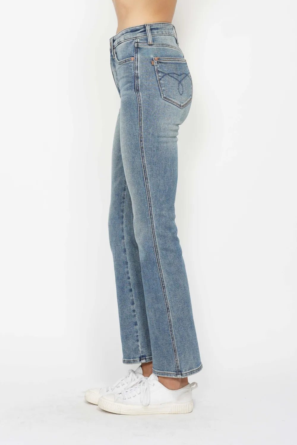 Judy Blue Full Size Tummy Control Back Embroidered Pocketed Bootcut Jeans Plus Size - PBNJ FASHIONS