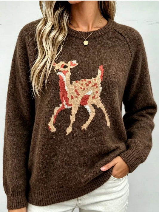 Deer Pattern Raglan Sleeve Sweater - PBNJ FASHIONS