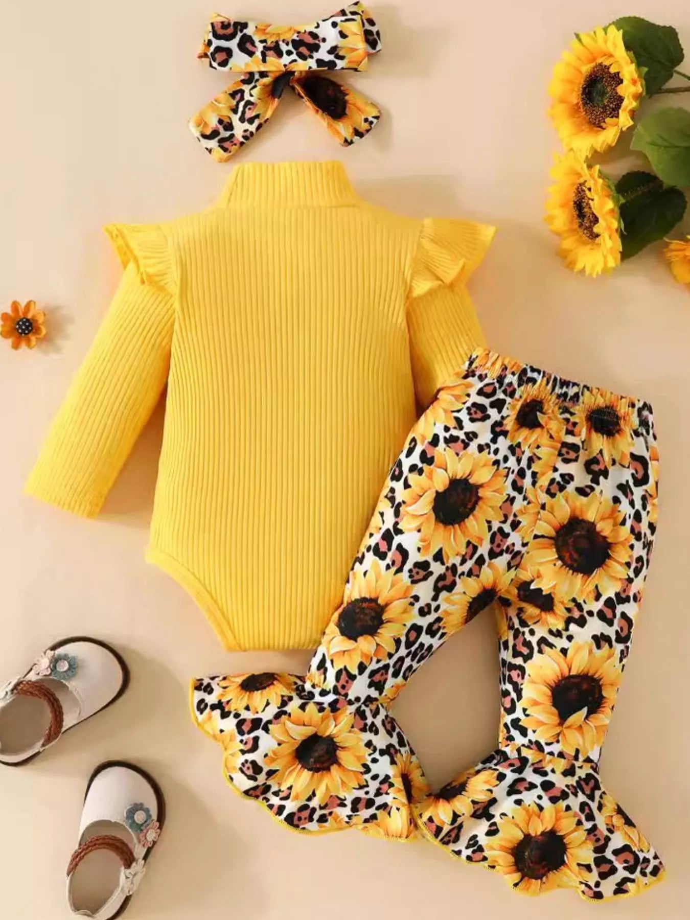 Children's Ruffled Bodysuit and Sunflower Pants Set - PBNJ FASHIONS