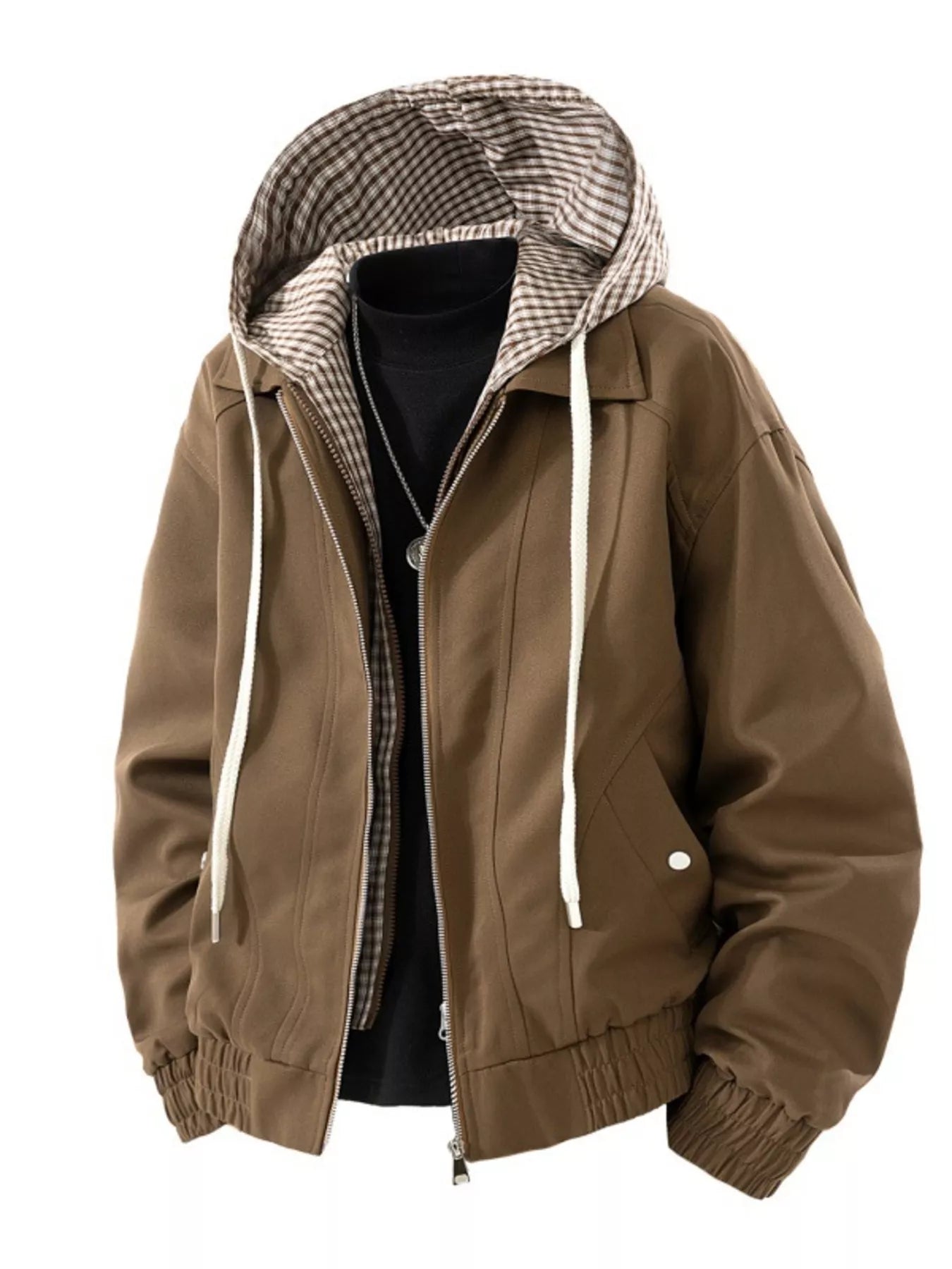 Men's Plus Size Casual Plaid Hooded Windbreaker Jacket - PBNJ FASHIONS