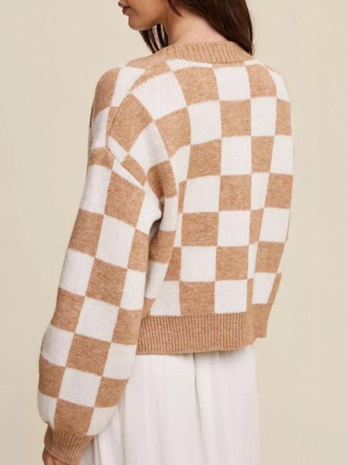 Checkerboard Pattern Button - Down Cardigan - PBNJ FASHIONS