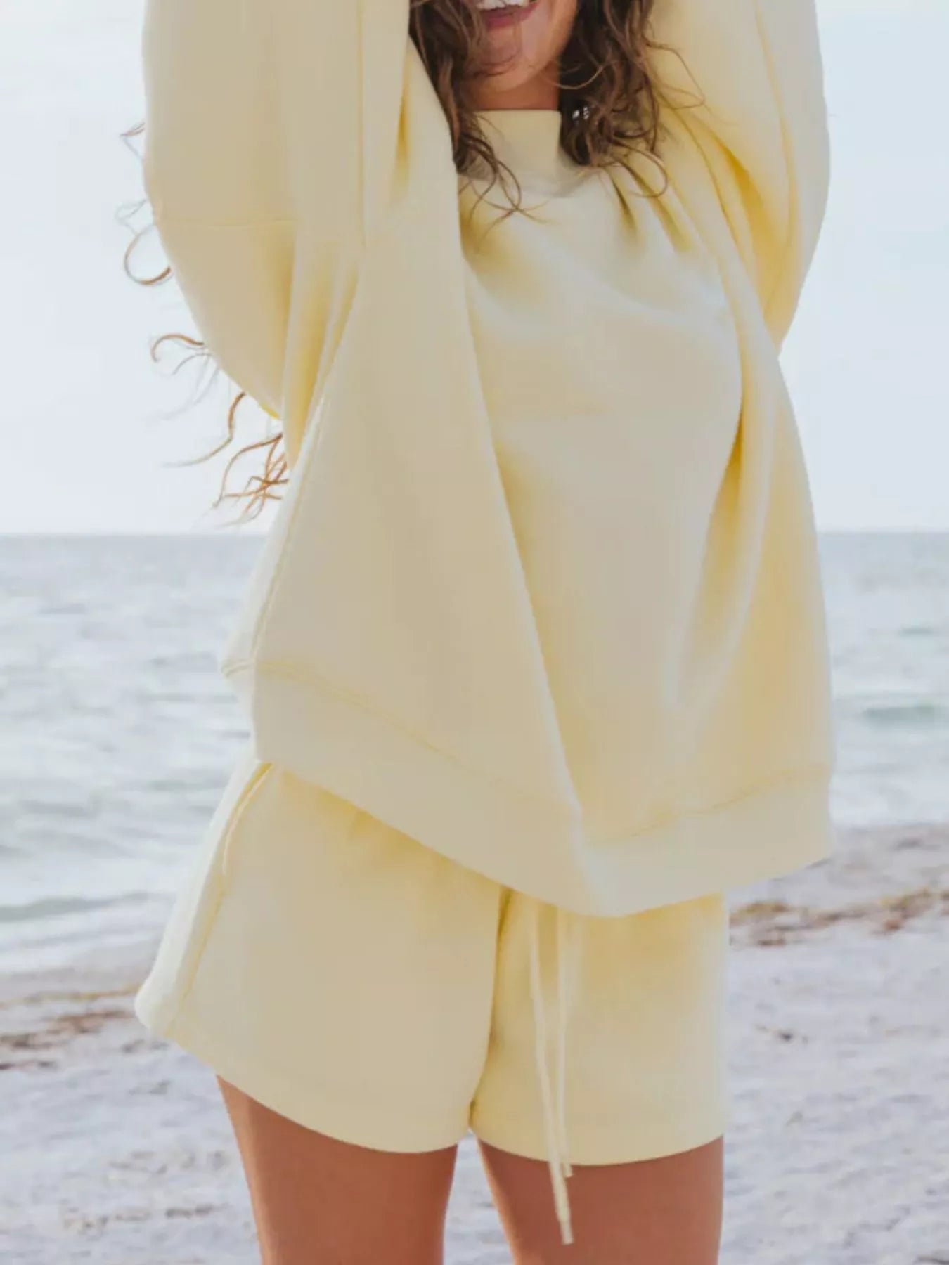 Relaxed Fit Round Neck Sweatshirt and Shorts Set - PBNJ FASHIONS