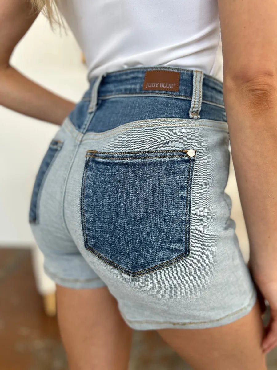 Judy Blue Full Size Color Block Denim Shorts - PBNJ FASHIONS