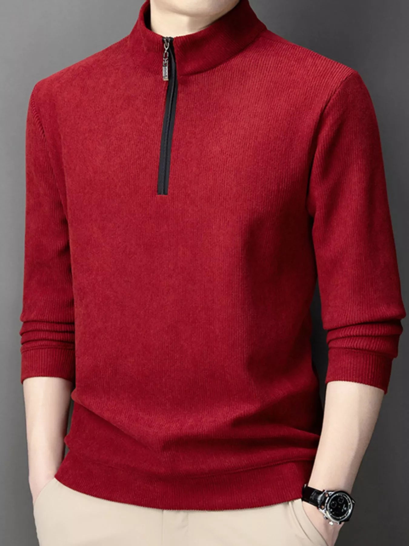 Men's Plus Size Corduroy Half - Zip Pullover Sweatshirt - PBNJ FASHIONS