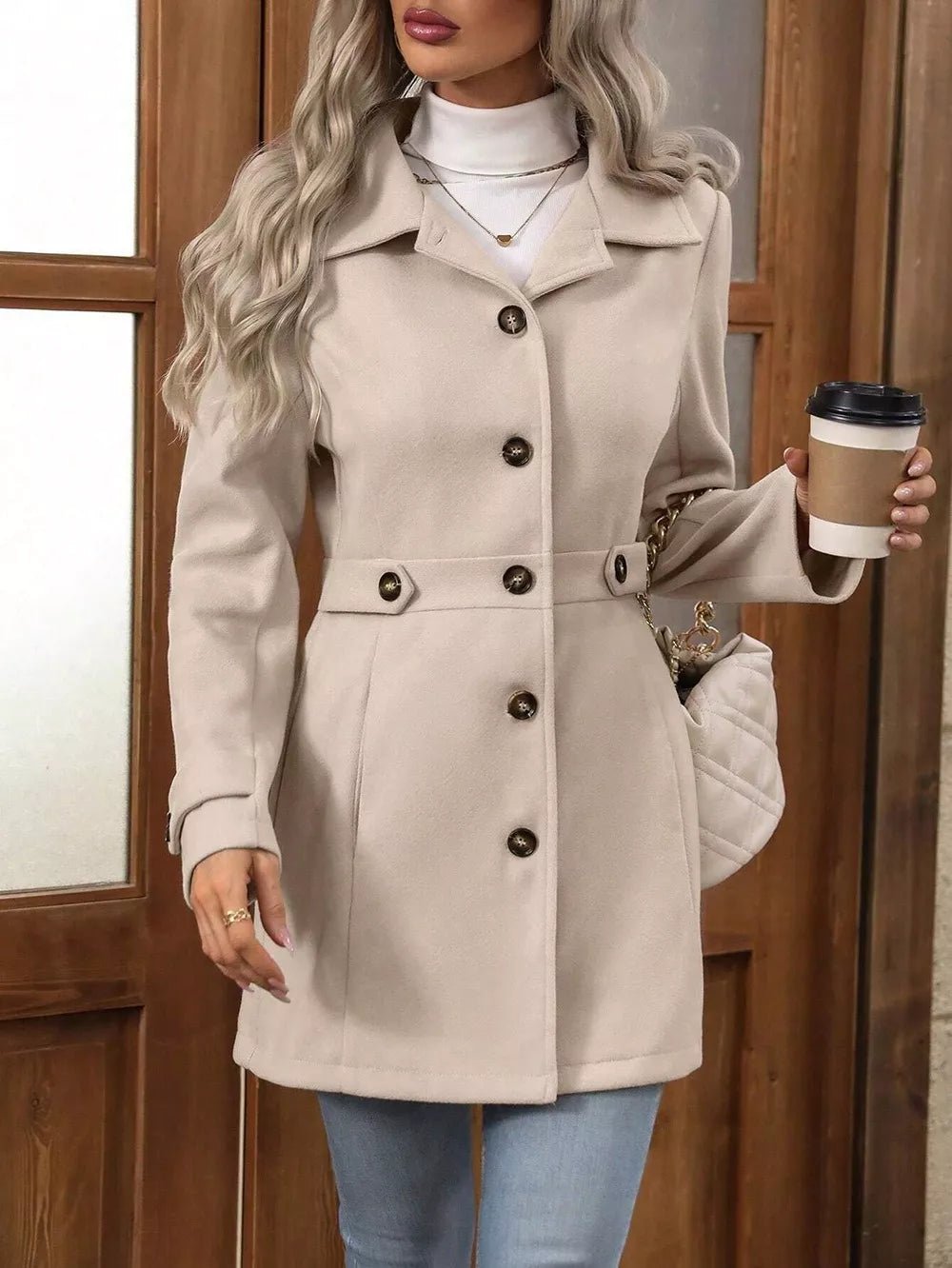 Collared Neck Button Up Coat - PBNJ FASHIONS