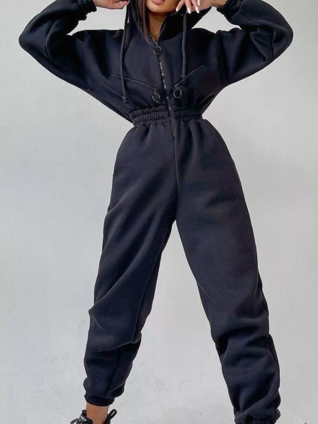 Hooded Zip - Up Long Sleeve Jumpsuit - PBNJ FASHIONS
