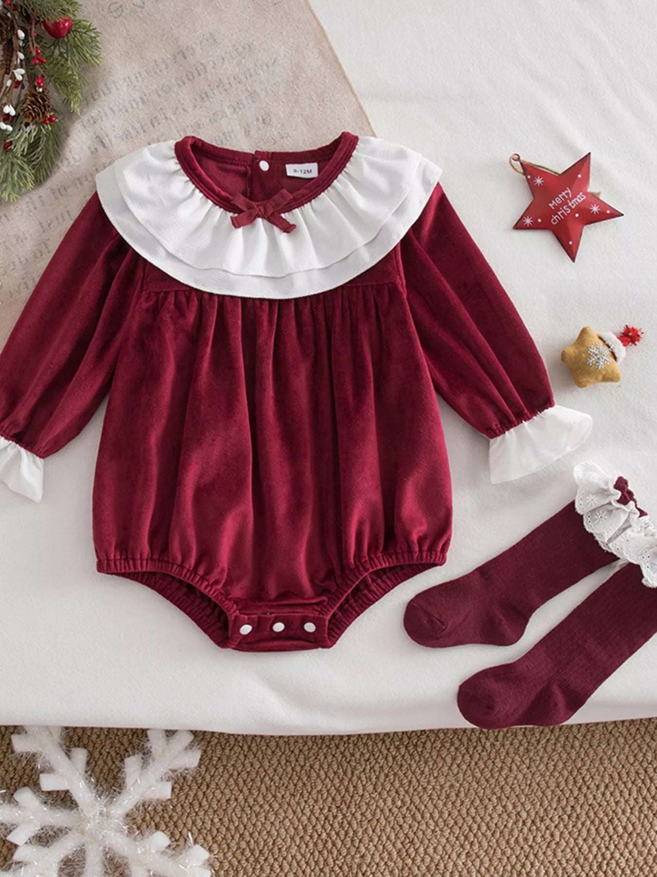 Children's Christmas Velvet Bodysuit and Socks Set - PBNJ FASHIONS