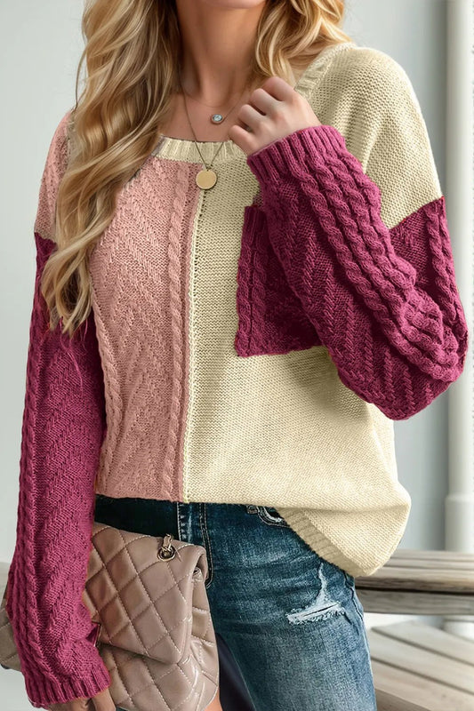 Double Take Full Size Color Block Drop Shoulder Sweater - PBNJ FASHIONS