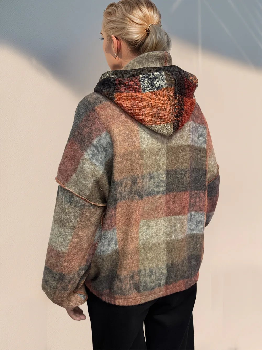Double Take Full Size Half Zip Exposed Seam Fleece Hoodie - PBNJ FASHIONS