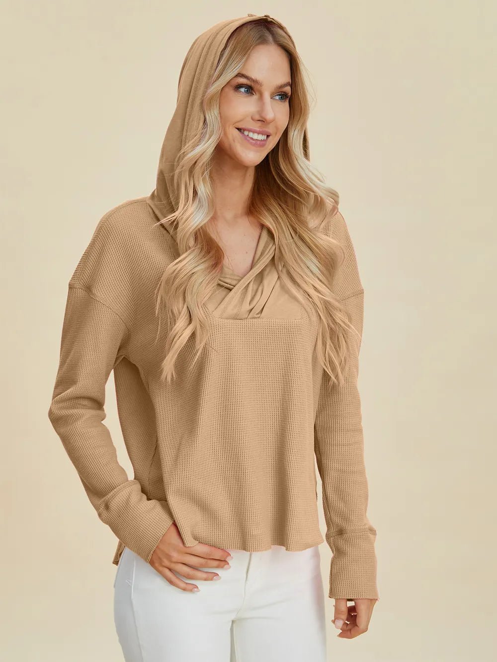 Double Take Full Size High - Low Dropped Shoulder Long Sleeve Hoodie - PBNJ FASHIONS