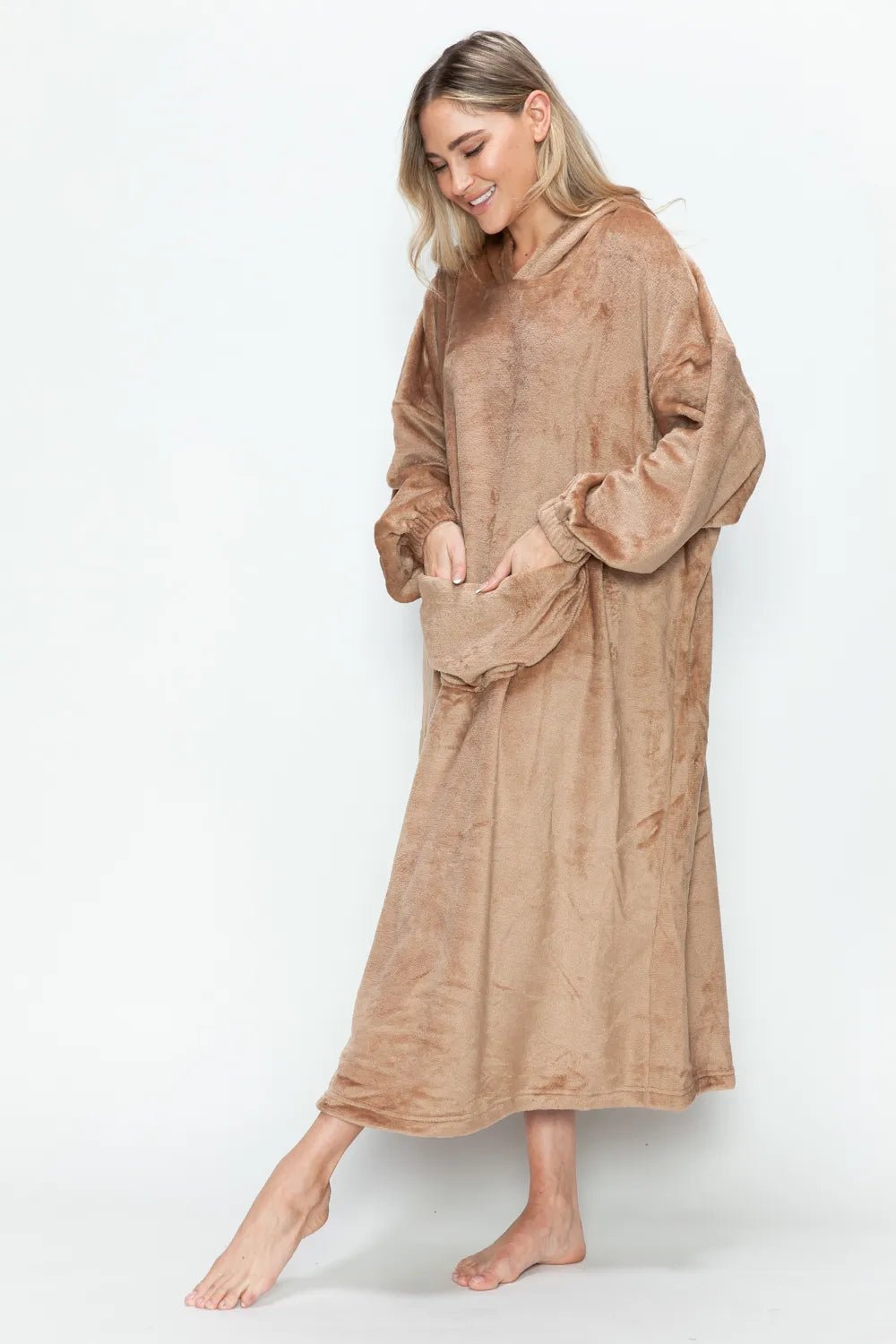 Double Take Full Size Pocketed Hooded Midi Lounge Dress - PBNJ FASHIONS