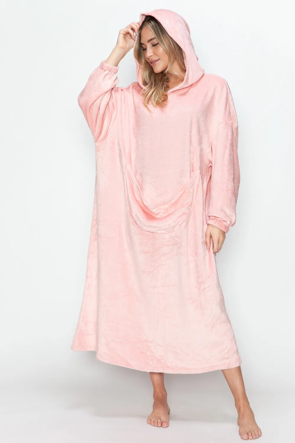 Double Take Full Size Pocketed Hooded Midi Lounge Dress - PBNJ FASHIONS