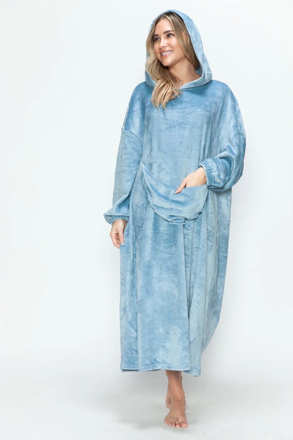 Double Take Full Size Pocketed Hooded Midi Lounge Dress - PBNJ FASHIONS