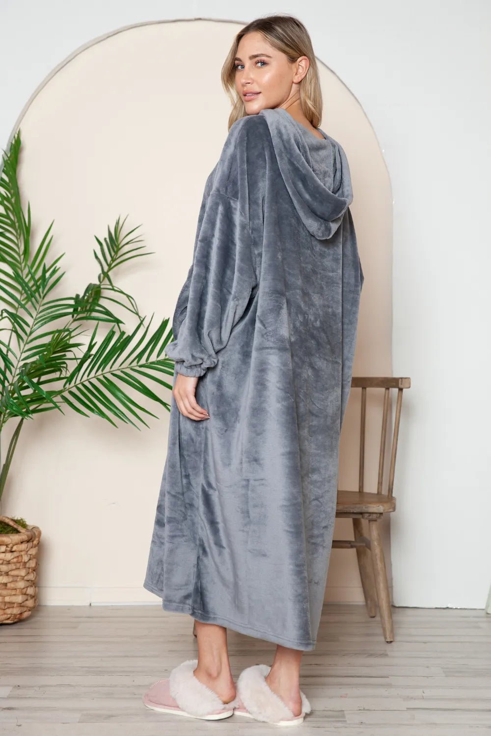 Double Take Full Size Pocketed Hooded Midi Lounge Dress - PBNJ FASHIONS
