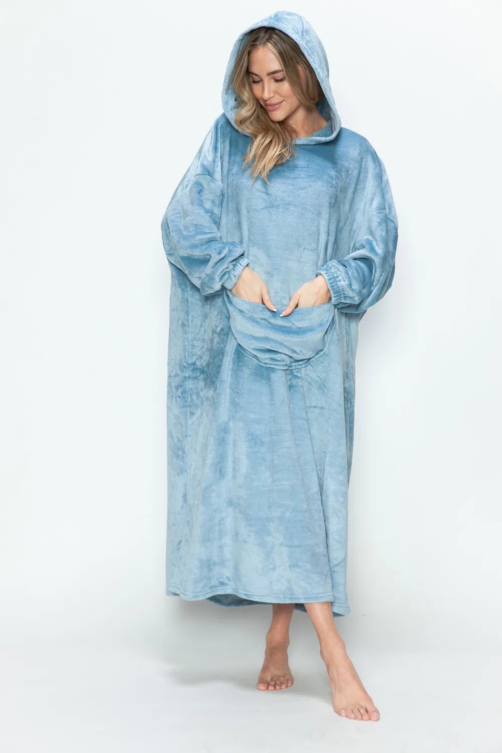 Double Take Full Size Pocketed Hooded Midi Lounge Dress - PBNJ FASHIONS