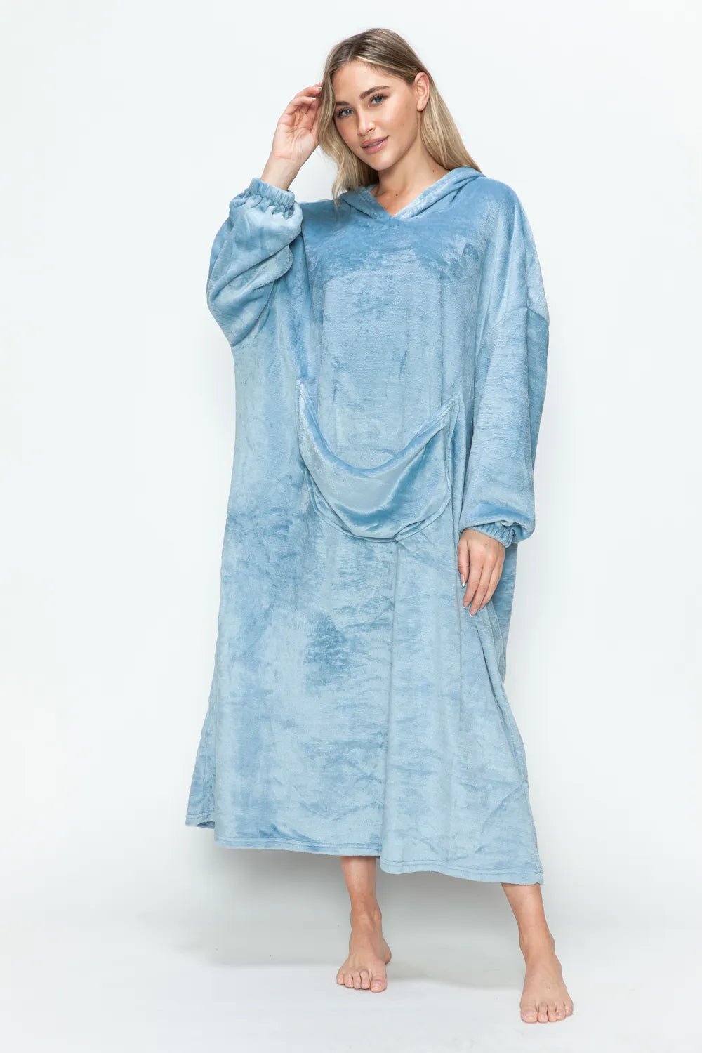 Double Take Full Size Pocketed Hooded Midi Lounge Dress - PBNJ FASHIONS
